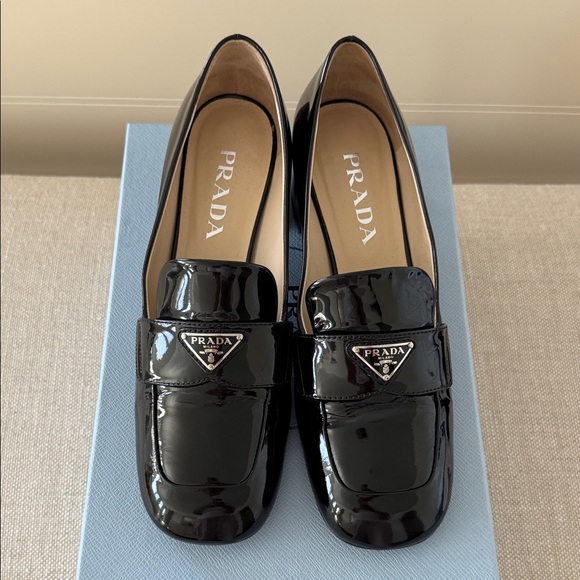 Prada Shoes - Prada Women's Black Patent Leather Block-Heel Loafers